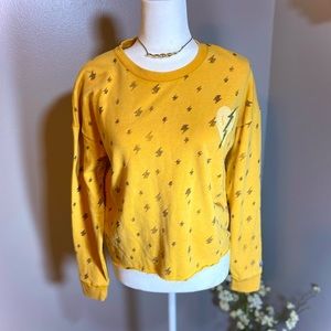 New with Tags Junk Food Women's Yellow Cropped Sweatshirt AC/DC Lightning Bolts